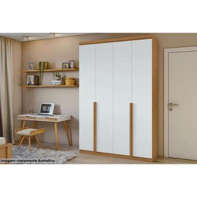 Guarda Roupa Solteiro Alonzo New 4 Portas Bater 2 Gavetas Amêndoa-Branco