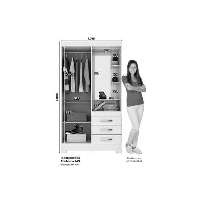 Guarda Roupa Solteiro Briz B64 2 Portas de Bater 3 Gavetas Branco-Rosa Henn