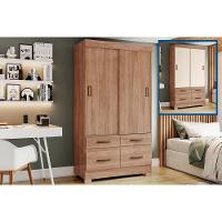 Guarda Roupa Solteiro 2 Portas de Correr e 4 Gavetas Briz BE25 Jequitiba Brilho/Jequitiba Brilho/Off White - Henn - 1