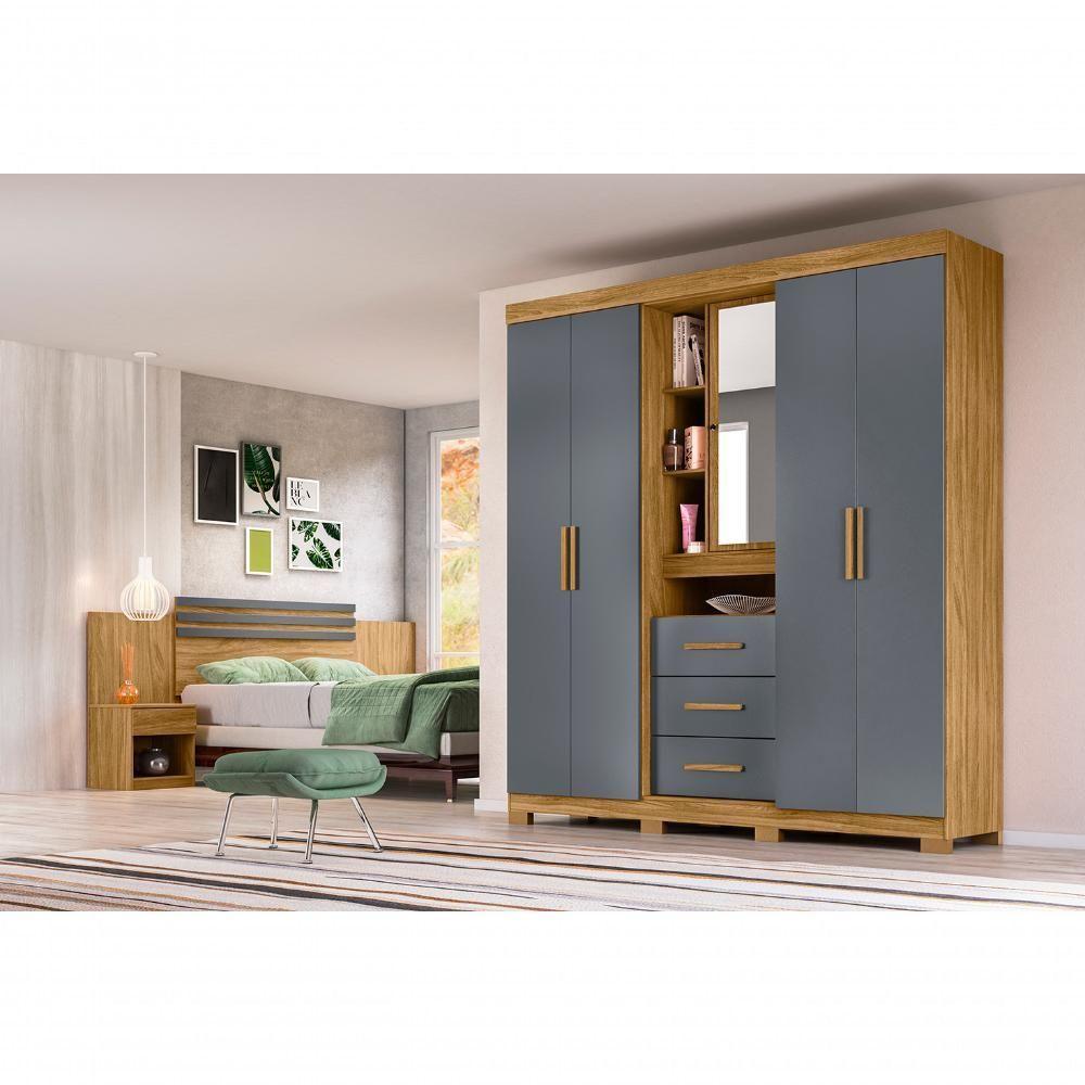 Roupeiro 5 Portas Lomond Com Espelho Freijó Cinza - 2