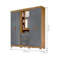 Roupeiro 5 Portas Lomond Com Espelho Freijó Cinza