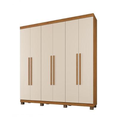 Guarda Roupa Casal Milão 6 Portas de Bater 3 Gavetas Cinamomo-Off White MDP