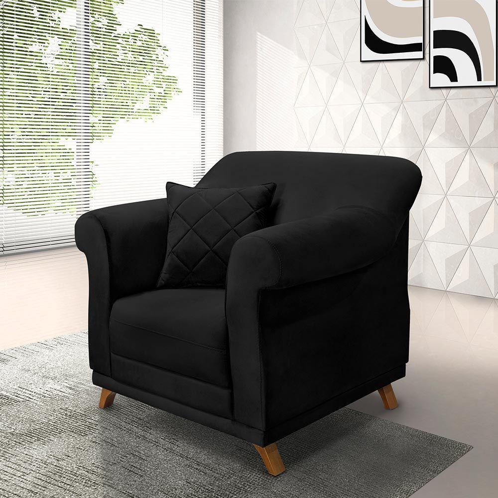 Kit 2 Poltronas Decorativas C/2 Almofadas Suede Preto - 5