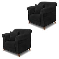 Kit 2 Poltronas Decorativas C/2 Almofadas Suede Preto - 1