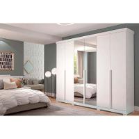 Guarda Roupa Casal 6 Portas e 6 Gavetas c/ Espelho e Pés Guarapari Branco - Panan