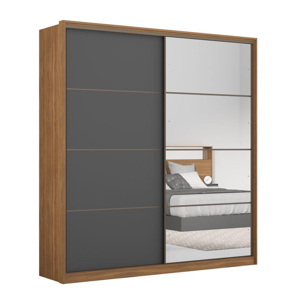 Guarda Roupa Casal 2 Portas Com Espelho Nápolis Amendola Grafito - 3