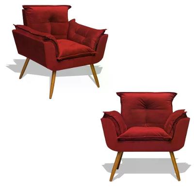 Kit 2 Poltronas Decorativas Opala Vermelho Divini