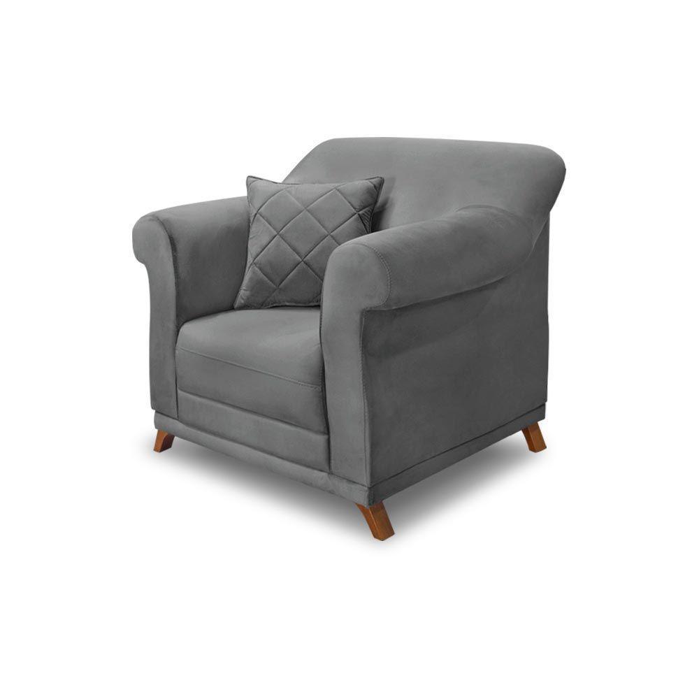 Poltrona Decorativa C/1 Almofada Veludo Cinza - 1