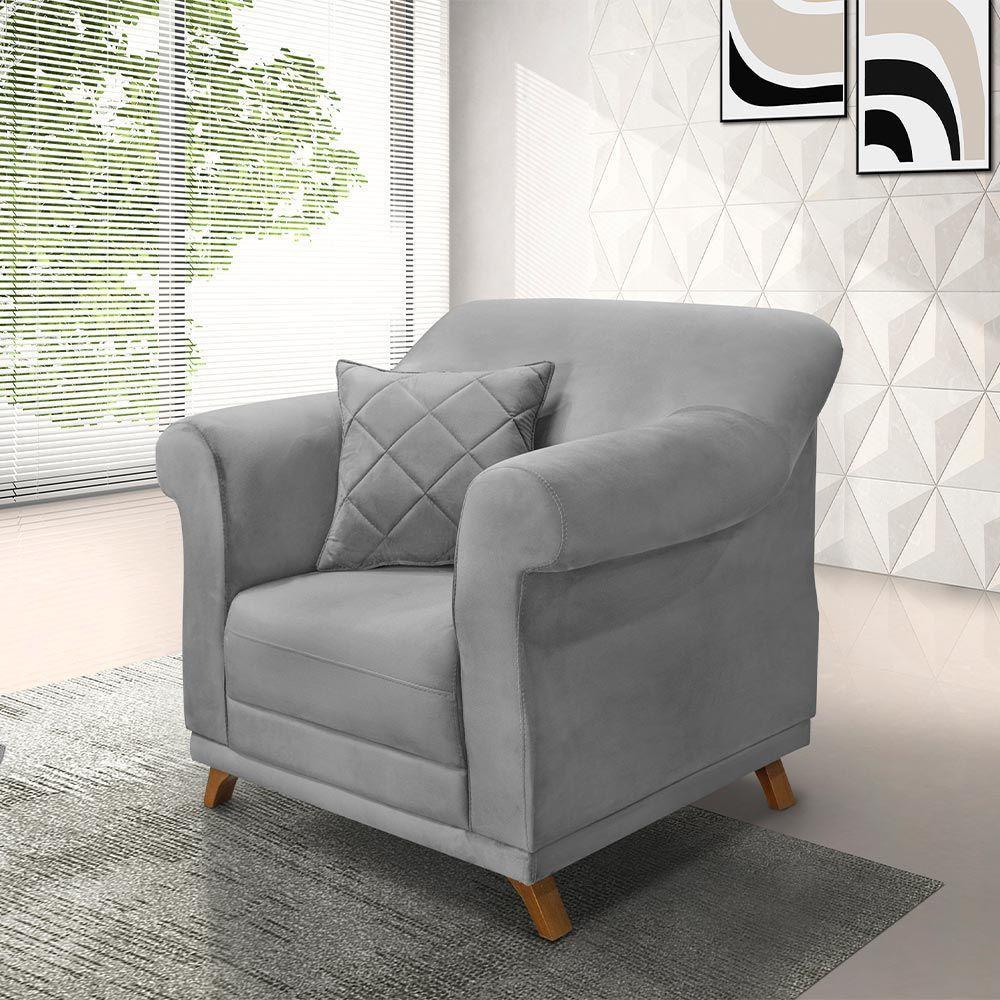 Poltrona Decorativa C/1 Almofada Veludo Cinza - 5