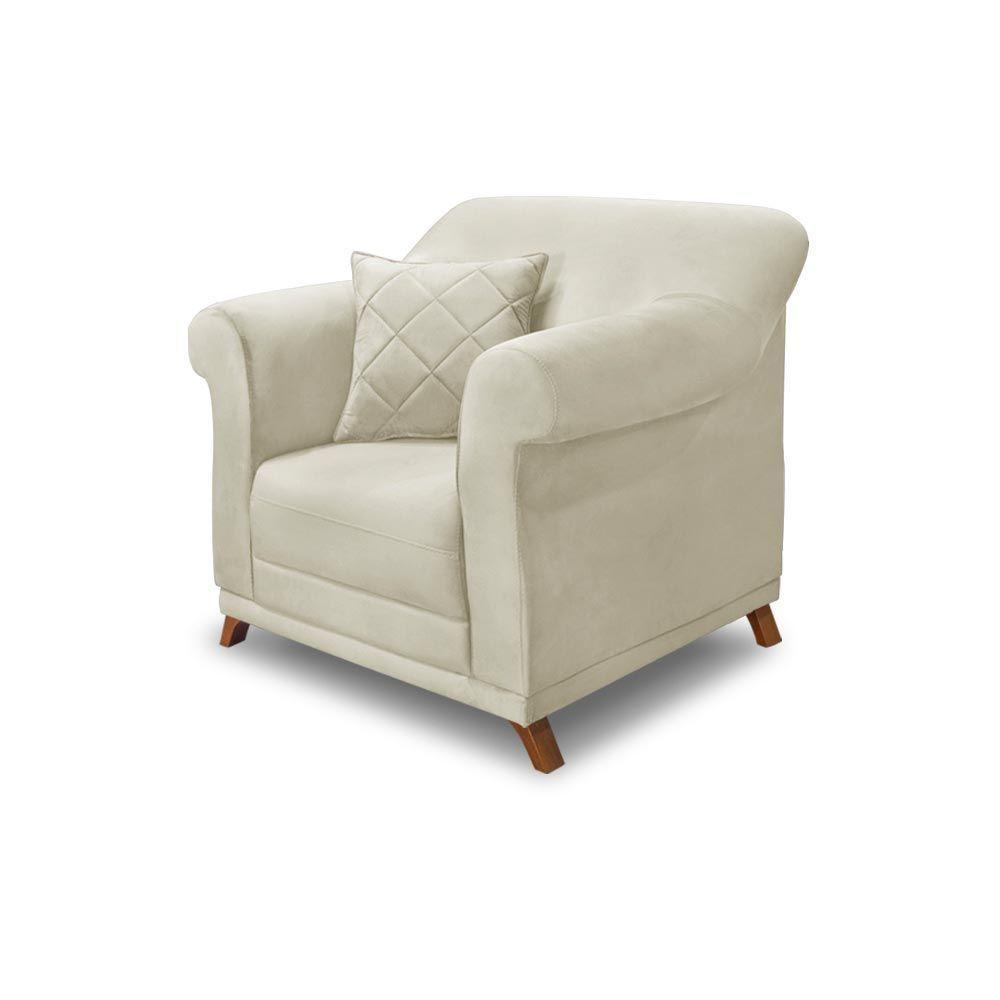 Poltrona Decorativa C/1 Almofada Veludo Bege - 1