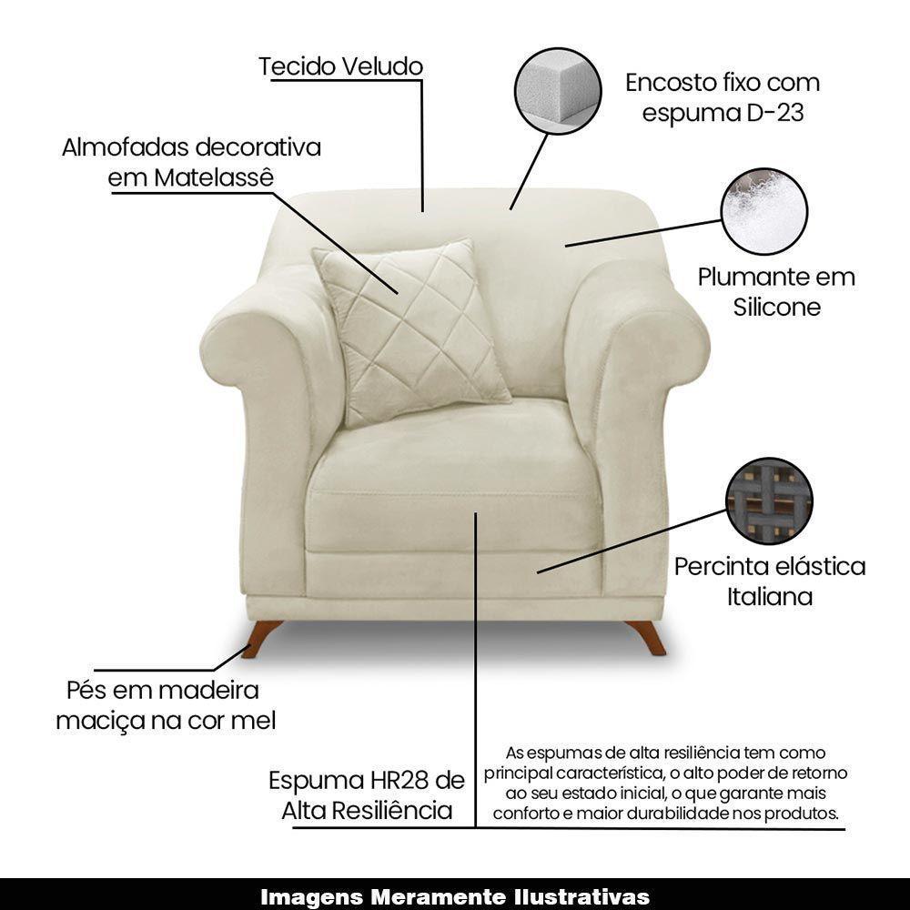 Poltrona Decorativa C/1 Almofada Veludo Bege - 7