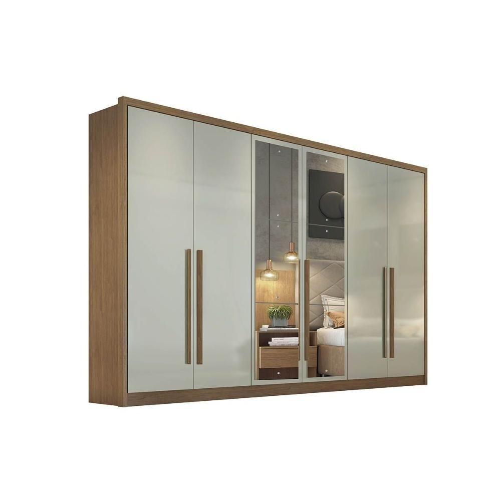 Guarda Roupa Casal 6 Portas e 8 Gavetas c/ Espelho Robust Plus Freijo Cumaru c/ Fendi - Novo Horizonte - 1