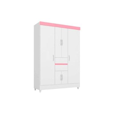 Guarda Roupa Solteiro Ecom II 6 Portas Bater 2 Gavetas Branco-Rosa Demóbile