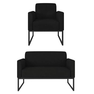 Kit Namoradeira E 1 Poltrona Preta Suede Preto