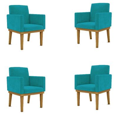 Kit 4 Poltronas Azul Turquesa Reforçadas Penteadeira Quarto