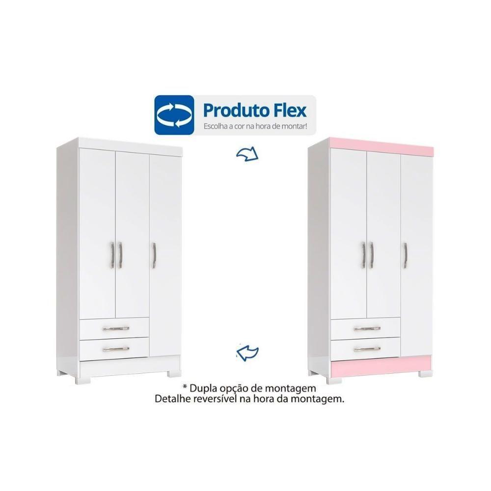 Guarda Roupa Solteiro 3 Portas e 2 Gavetas Briz BE16 Branco/Rosa - Henn - 3