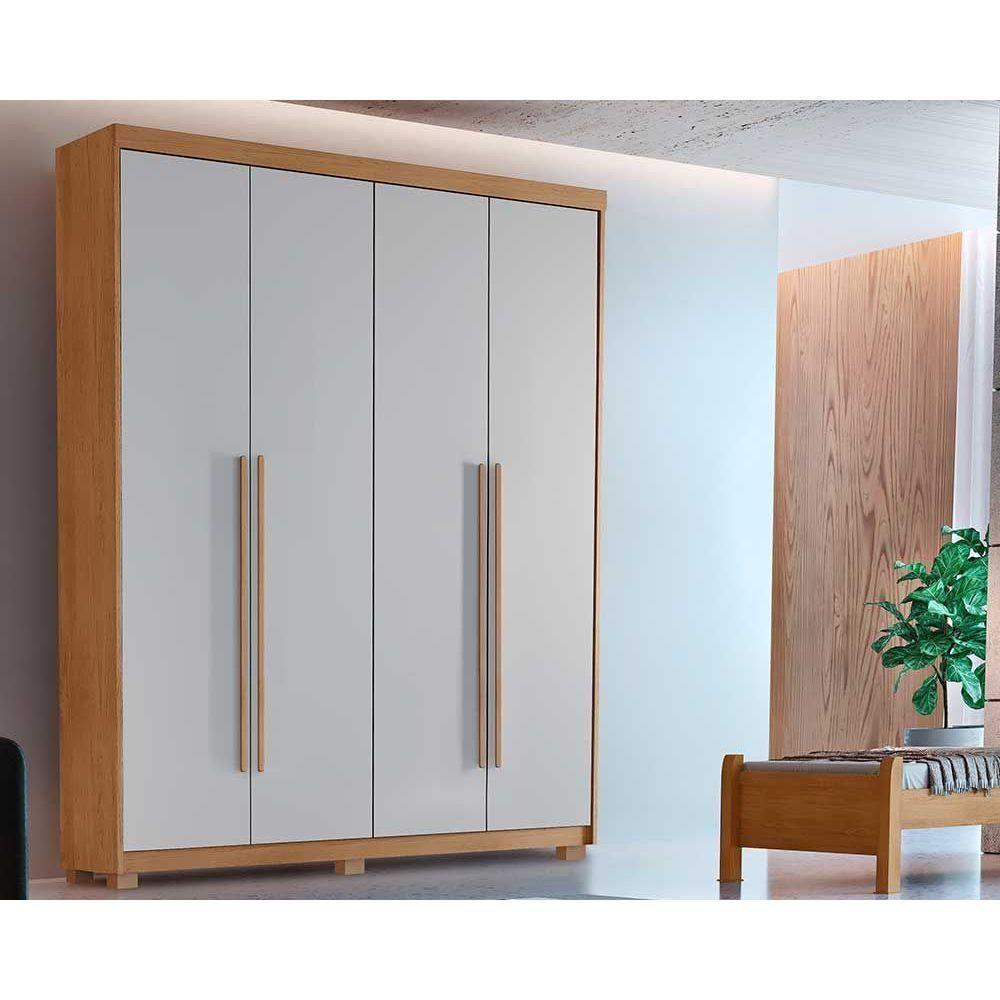 Guarda Roupa Solteiro Hawaii 4 Portas e 2 Gavetas c/ Pés Naturale/Off White - Rufato - 1