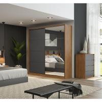 Conjunto Quarto Guarda Roupa Com Espelho E Comoda Napolis Amendola Grafito - 2