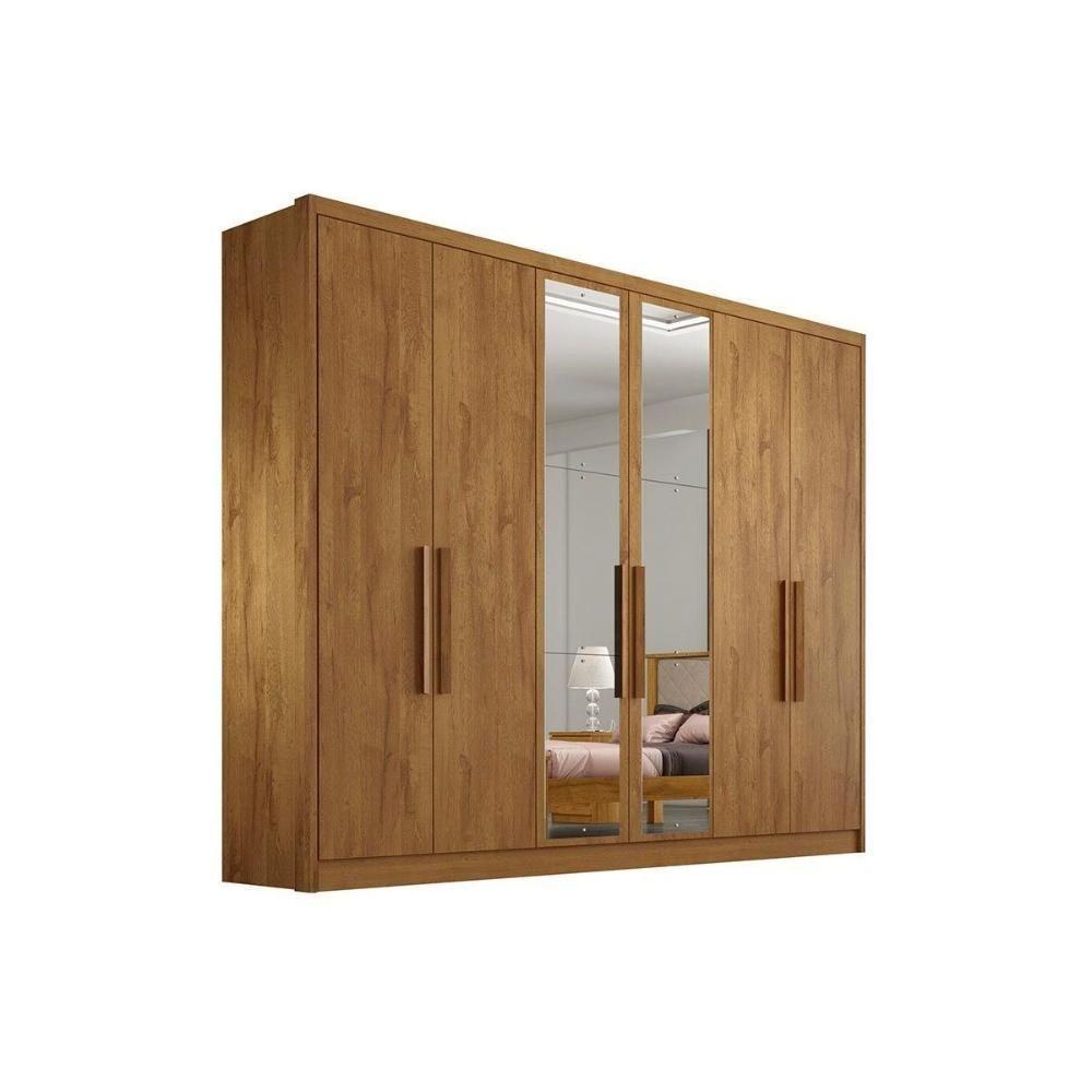 Guarda Roupa Casal 6 Portas e 4 Gavetas c/ Espelho Rizon Plus Freijo Cumaru - Novo Horizonte - 1