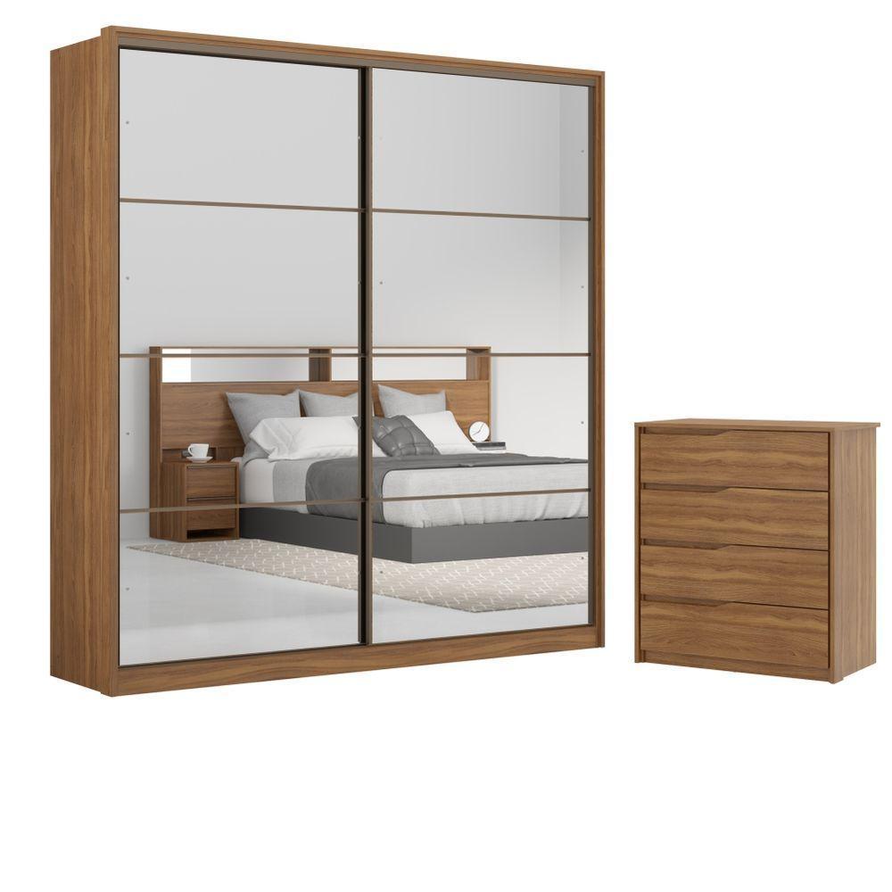 Conjunto Quarto Guarda Roupa Com 2 Espelhos E Comoda Napolis Amendola - 1