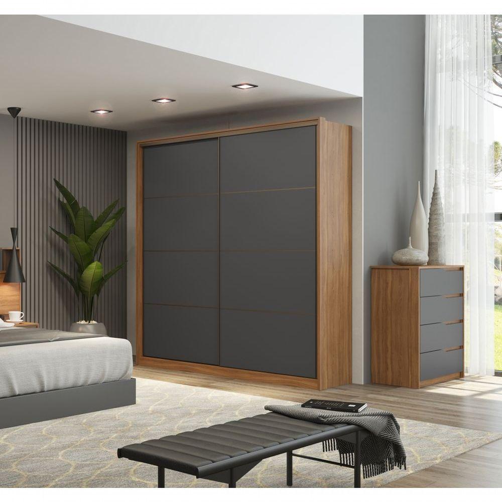 Conjunto Quarto Guarda Roupa E Comoda Napolis Amendola Grafito - 7