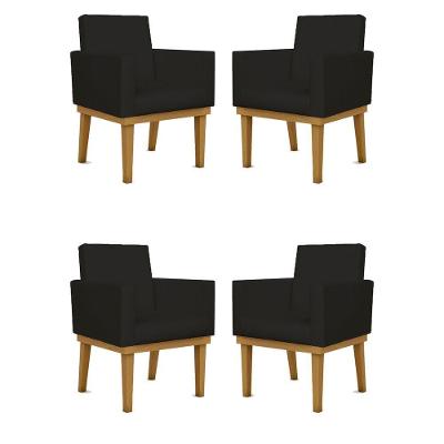 Kit 4 Poltronas Pes Palito Courino E 1 Puff Redondo preto