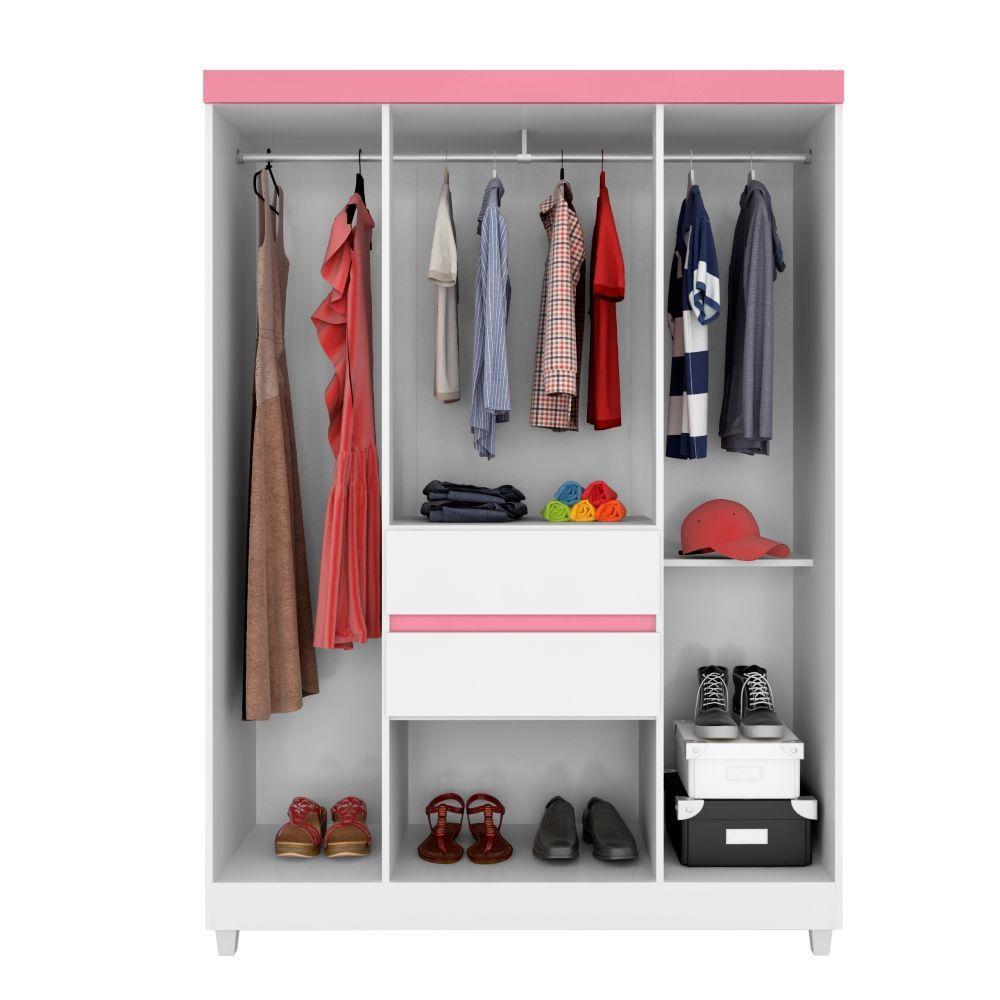 Conjunto Quarto Guarda Roupa E Comoda Pescara Branco Rosa - 3