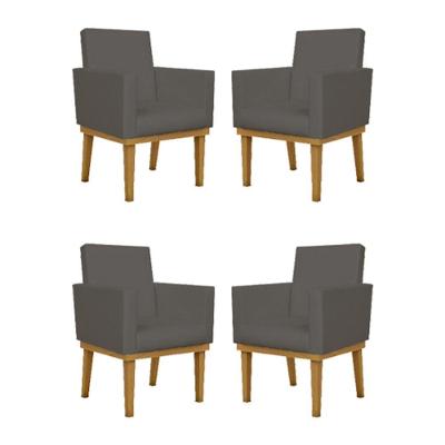Kit 4 Poltronas Pes Palito Courino E 1 Puff Redondo cinza