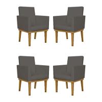 Kit 4 Poltronas Pes Palito Courino E 1 Puff Redondo cinza - 1