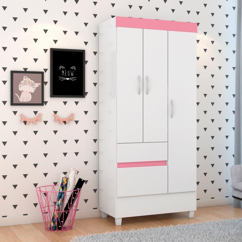 Guarda-roupa 3 Pts 2 Gavetas Wind Branco/rosa Flex Demóbile Branco/rosa - 2