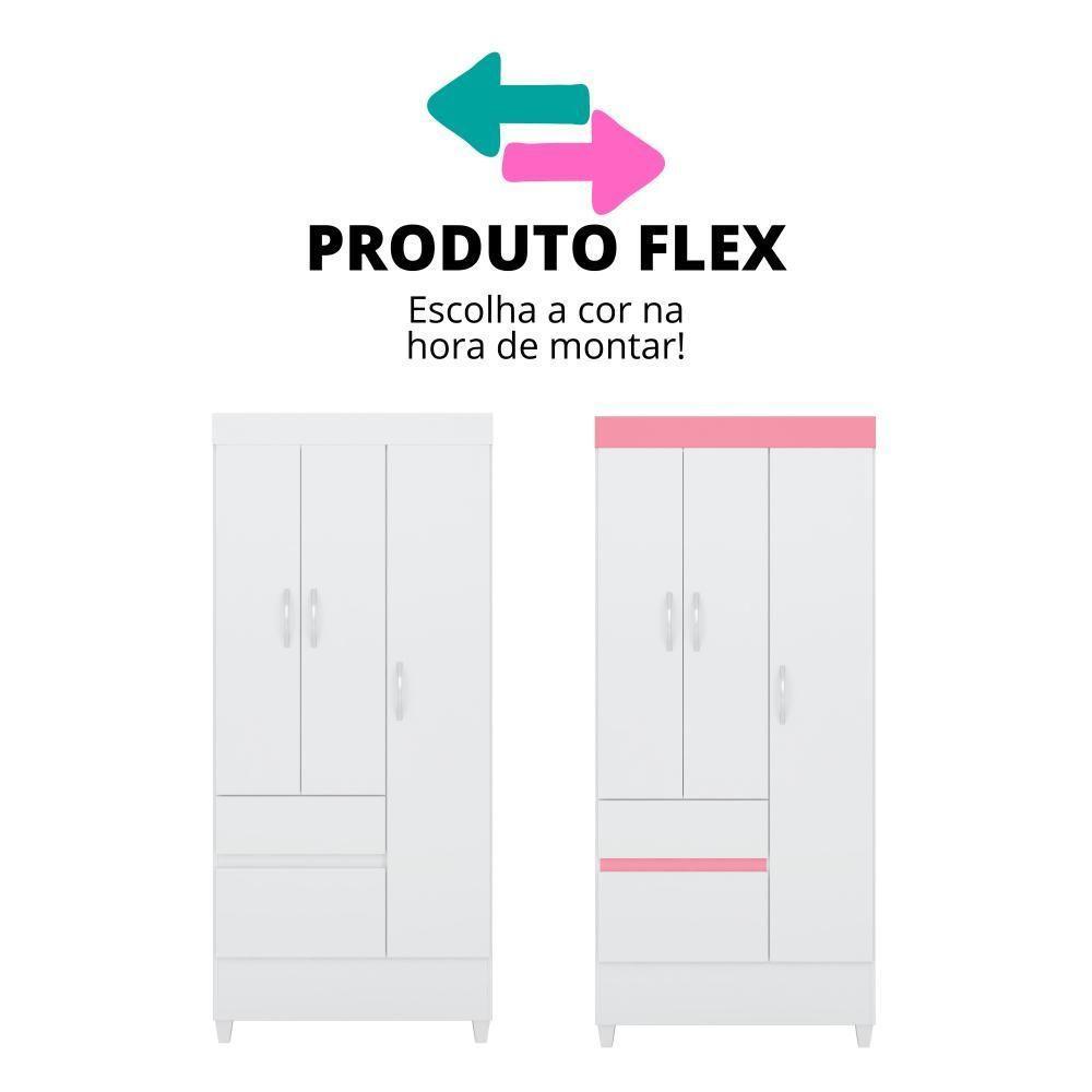 Guarda-roupa 3 Pts 2 Gavetas Wind Branco/rosa Flex Demóbile Branco/rosa - 3