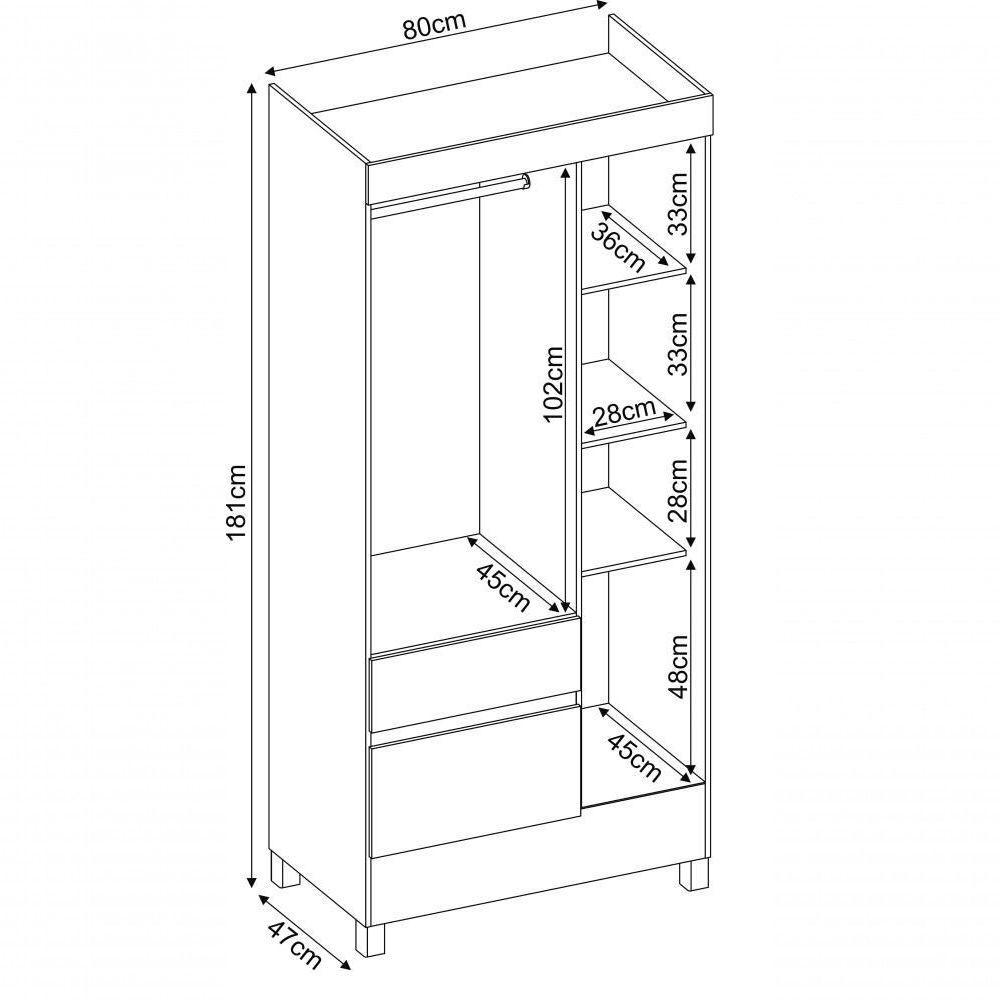Guarda-roupa 3 Pts 2 Gavetas Wind Branco/rosa Flex Demóbile Branco/rosa - 4