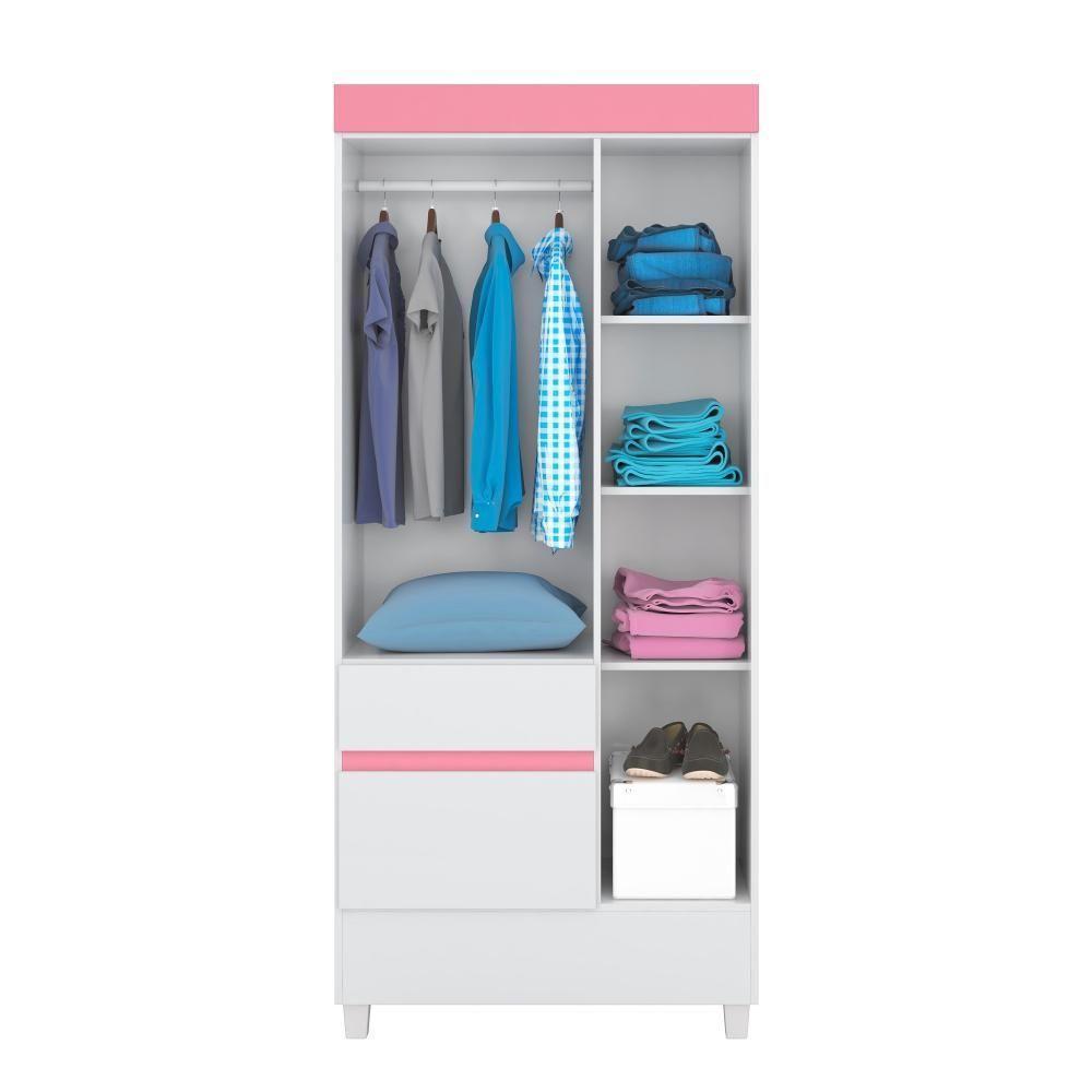 Guarda-roupa 3 Pts 2 Gavetas Wind Branco/rosa Flex Demóbile Branco/rosa - 7