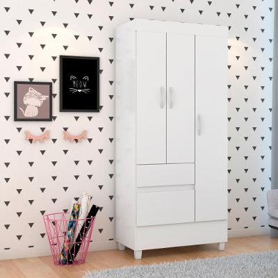 Guarda-roupa 3 Pts 2 Gavetas Wind Branco/rosa Flex Demóbile Branco/rosa