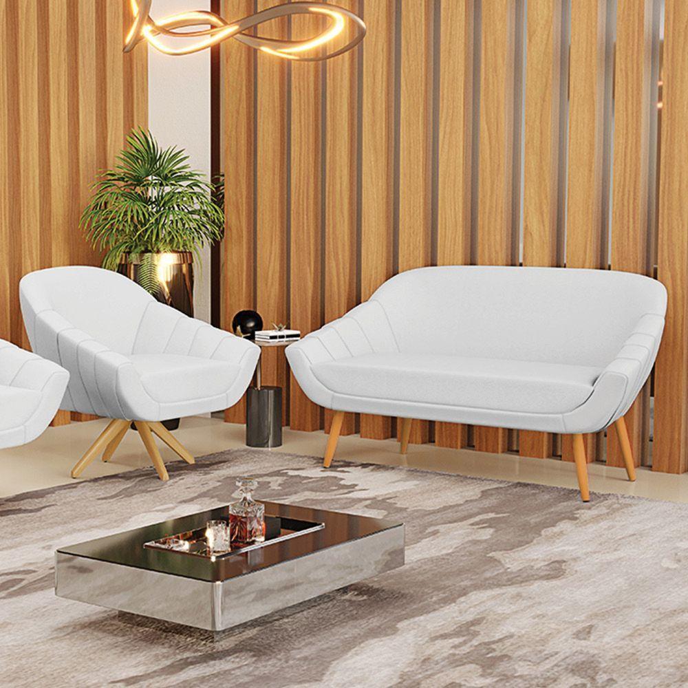 Kit 1 Namoradeira E 1 Poltrona Giratória Linho Cinza A05 - 8