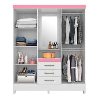 Conjunto Quarto Guarda Roupa E Comoda Arezzo Branco Rosa - 3