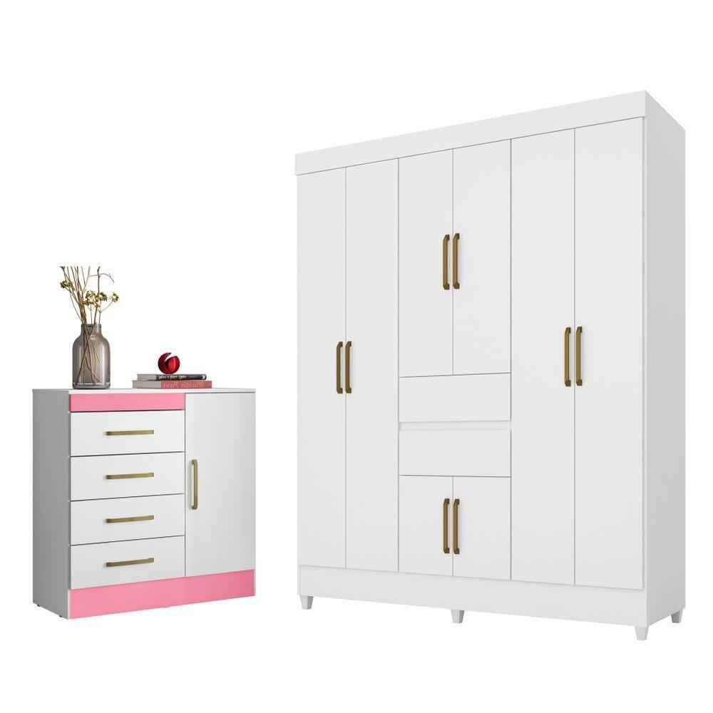 Conjunto Quarto Guarda Roupa E Comoda Terni Branco - 1