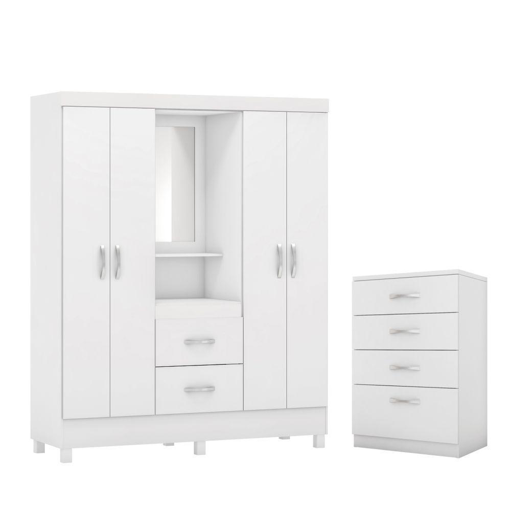Conjunto Quarto Guarda Roupa E Comoda Ravenna Branco - 1