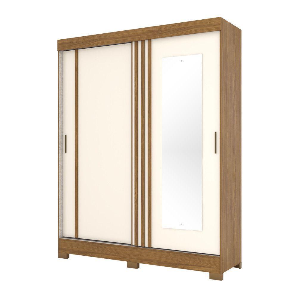 Guarda Roupa Solteiro 2 Portas Com Espelho 2 Gavetas Marcel Casa 812 Nature Com Off White - 6