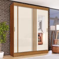 Guarda Roupa Solteiro 2 Portas Com Espelho 2 Gavetas Marcel Casa 812 Nature Com Off White - 2