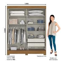 Guarda Roupa Solteiro 2 Portas Com Espelho 2 Gavetas Marcel Casa 812 Nature Com Off White - 5