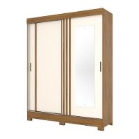 Guarda Roupa Solteiro 2 Portas Com Espelho 2 Gavetas Marcel Casa 812 Nature Com Off White - 6