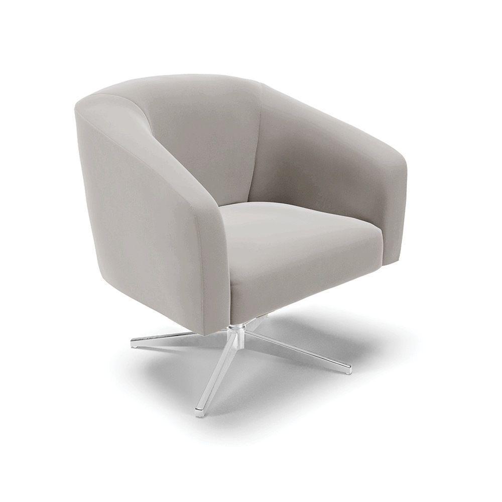 Poltrona Giratória Stella Veludo Cinza Base Cromada - 1