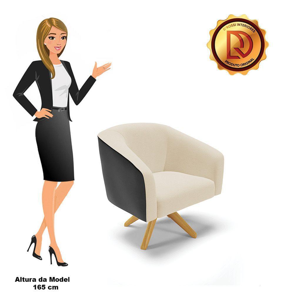 Kit 02 Poltronas Corano Preto Com Linho Bege A19 - 4