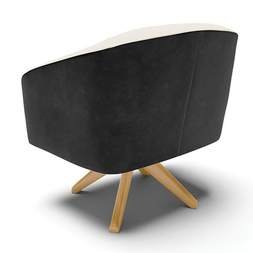 Poltrona Giratória Stella Corano Preto Com Linho Bege A19 - 5