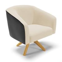 Poltrona Giratória Stella Corano Preto Com Linho Bege A19 - 1