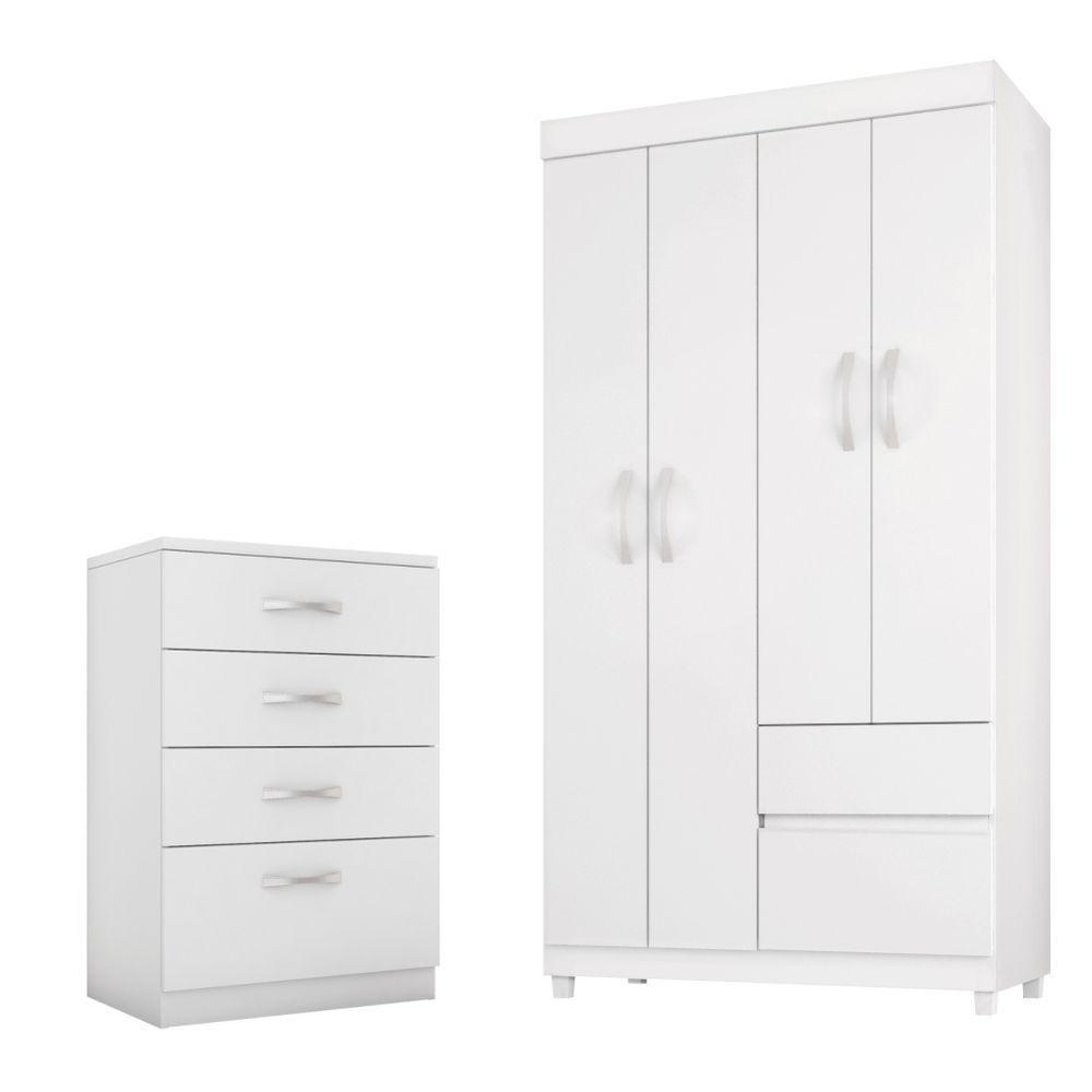 Conjunto Quarto Guarda Roupa E Comoda Vicenza Branco Rosa - 1