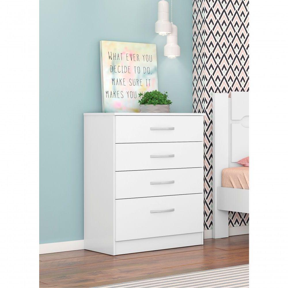 Conjunto Quarto Guarda Roupa E Comoda Vicenza Branco Rosa - 6