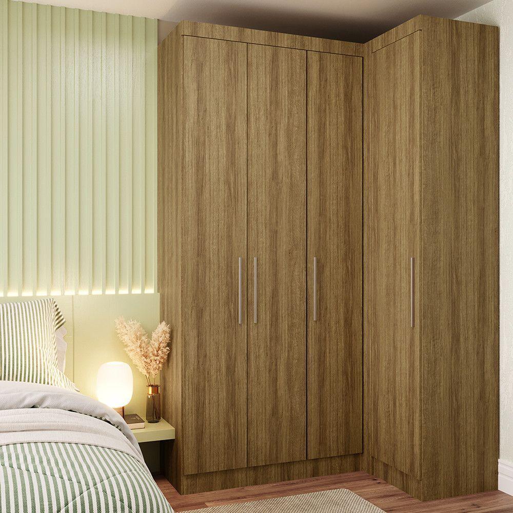 Guarda Roupas Modulado De Canto Reto 2 Peças Com 4 Portas Paris Móveis Avelã Pf Com Avelã Pf - 1