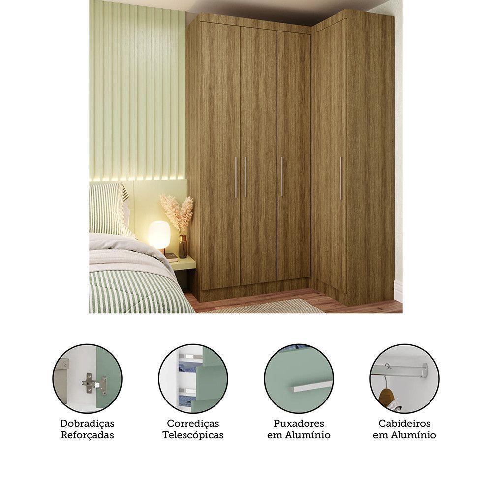 Guarda Roupas Modulado De Canto Reto 2 Peças Com 4 Portas Paris Móveis Avelã Pf Com Avelã Pf - 4